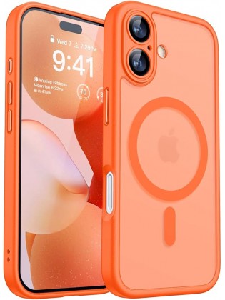 Magnetic Matte Shockproof Phone Case for ip17 – Full Camera Protection-Orange