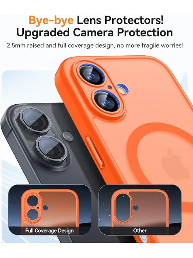 Magnetic Matte Shockproof Phone Case for ip17 – Full Camera Protection-Orange