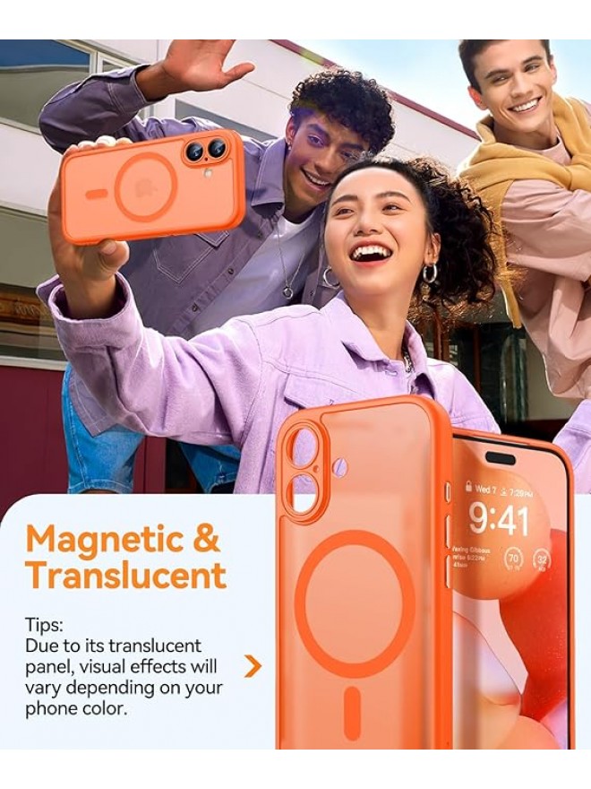 Magnetic Matte Shockproof Phone Case for ip17 – Full Camera Protection-Orange