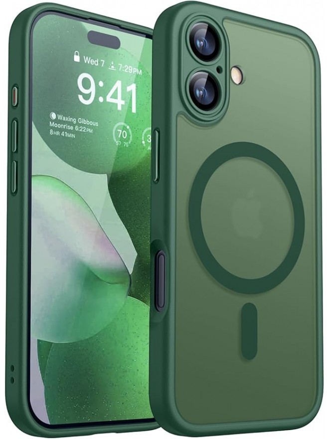 Magnetic Matte Shockproof Phone Case for ip17 – Full Camera Protection-Bottle green