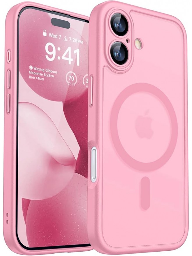 Magnetic Matte Shockproof Phone Case for ip17 – Full Camera Protection-Pink