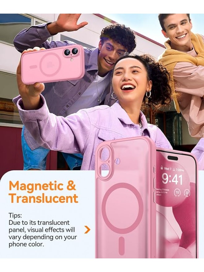 Magnetic Matte Shockproof Phone Case for ip17 – Full Camera Protection-Pink