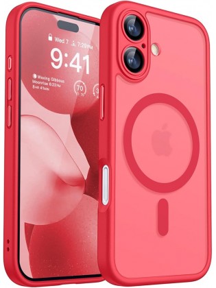 Magnetic Matte Shockproof Phone Case for ip17 – Full Camera Protection-Red
