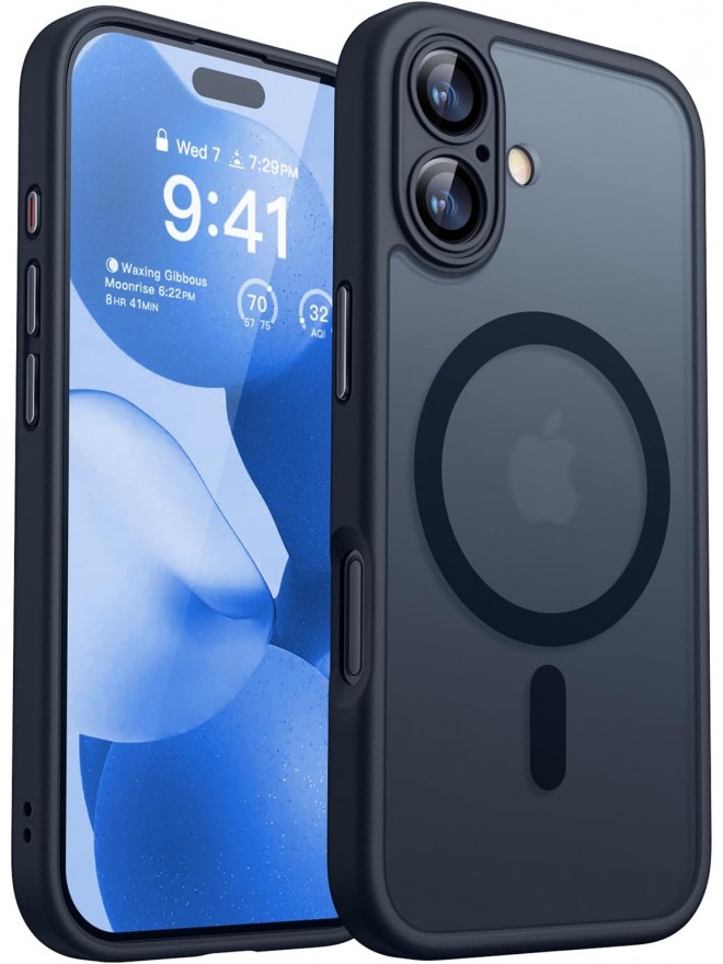 Magnetic Matte Shockproof Phone Case for ip17 – Full Camera Protection-Black