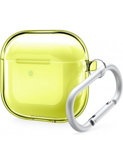 Clear Protective Case with Keychain for APods4 - Neon Yellow