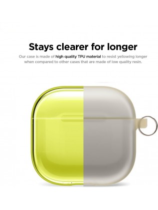 Clear Protective Case with Keychain for APods4 - Neon Yellow