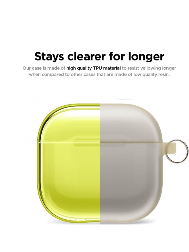 Clear Protective Case with Keychain for APods4 - Neon Yellow