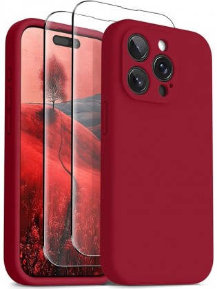 IP15 Pro Max Liquid Silicone Shockproof Phone Case— Deep Red