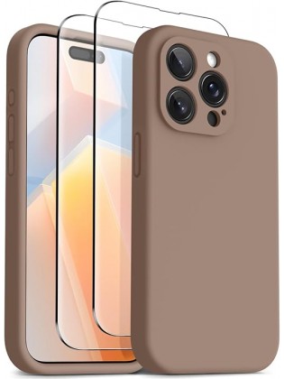 IP15 Pro Max Liquid Silicone Shockproof Phone Case— Brown