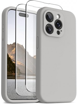 IP15 Pro Max Liquid Silicone Shockproof Phone Case— Grey